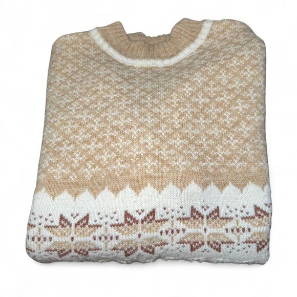 Vtg Jantzen Sweater Women’s Size M Tan Cream Fair Isle Cable Knit Made in USA - Picture 4 of 5